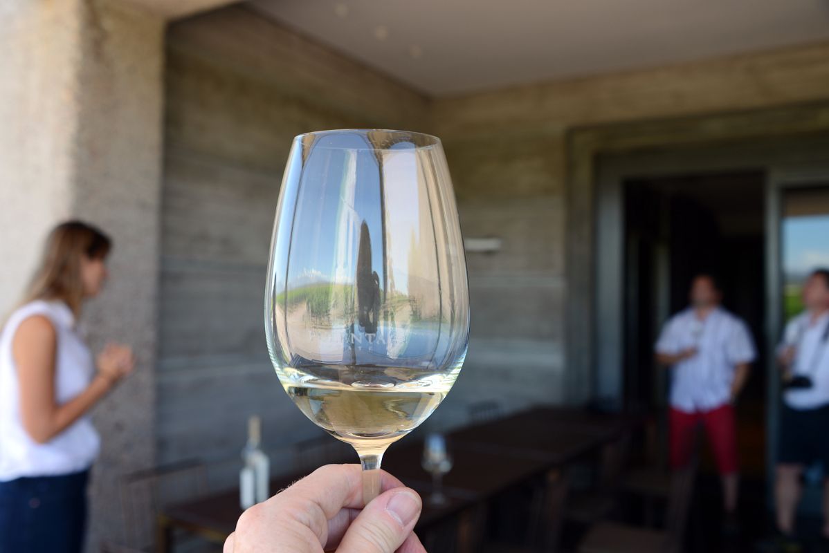 07-08 Enjoying Our First Wine Tasting Sauvignon Blanc Pulenta Estate Lujan de Cuyo Tour Near Mendoza
